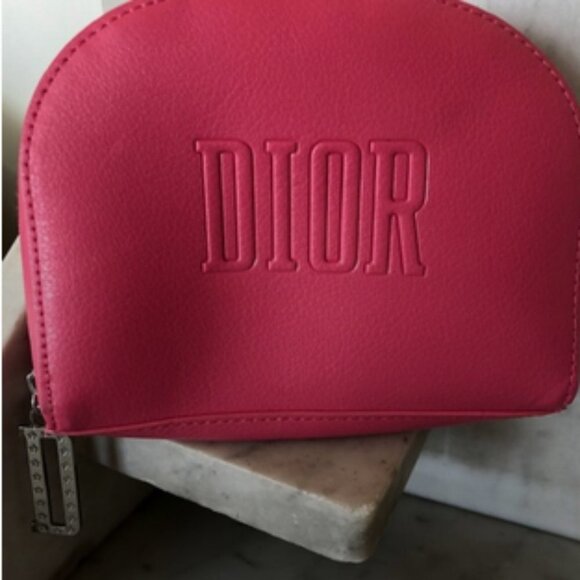 DIOR Beaute Bag Hot Pink Makeup Case Clutch Dopp Kit Logo Embossed - Picture 1 of 17